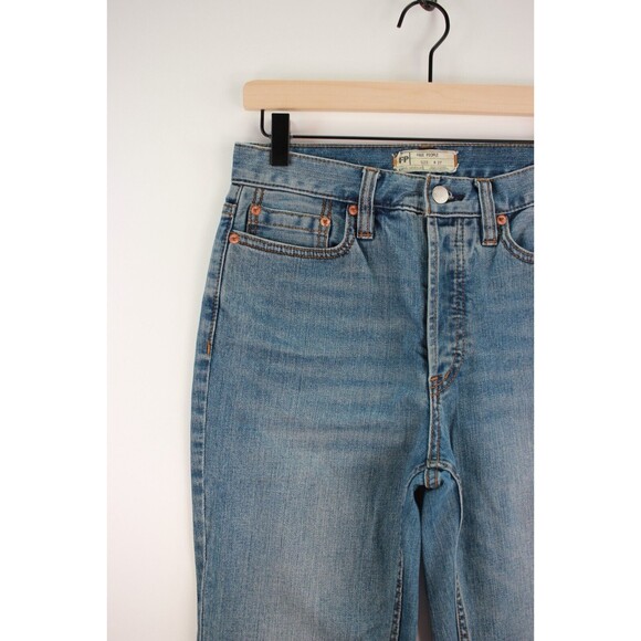 Free People Womens Jeans Blue Denim Cropped Tapered Medium Wash Zip Fly Size 27 - Picture 5 of 9